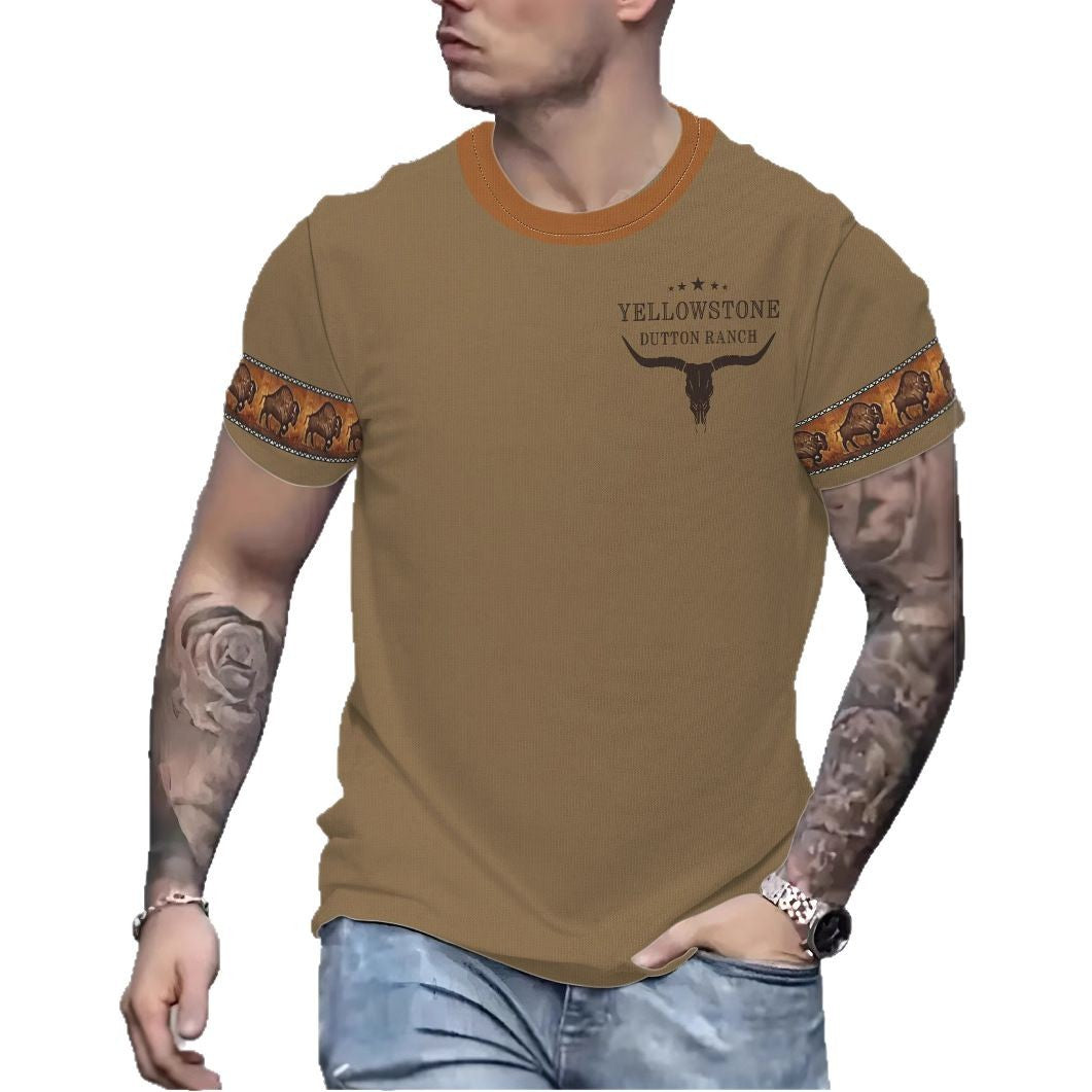 Herrer T-shirt med unik western-motiv og kontrasterende ærmedetaljer Stilla