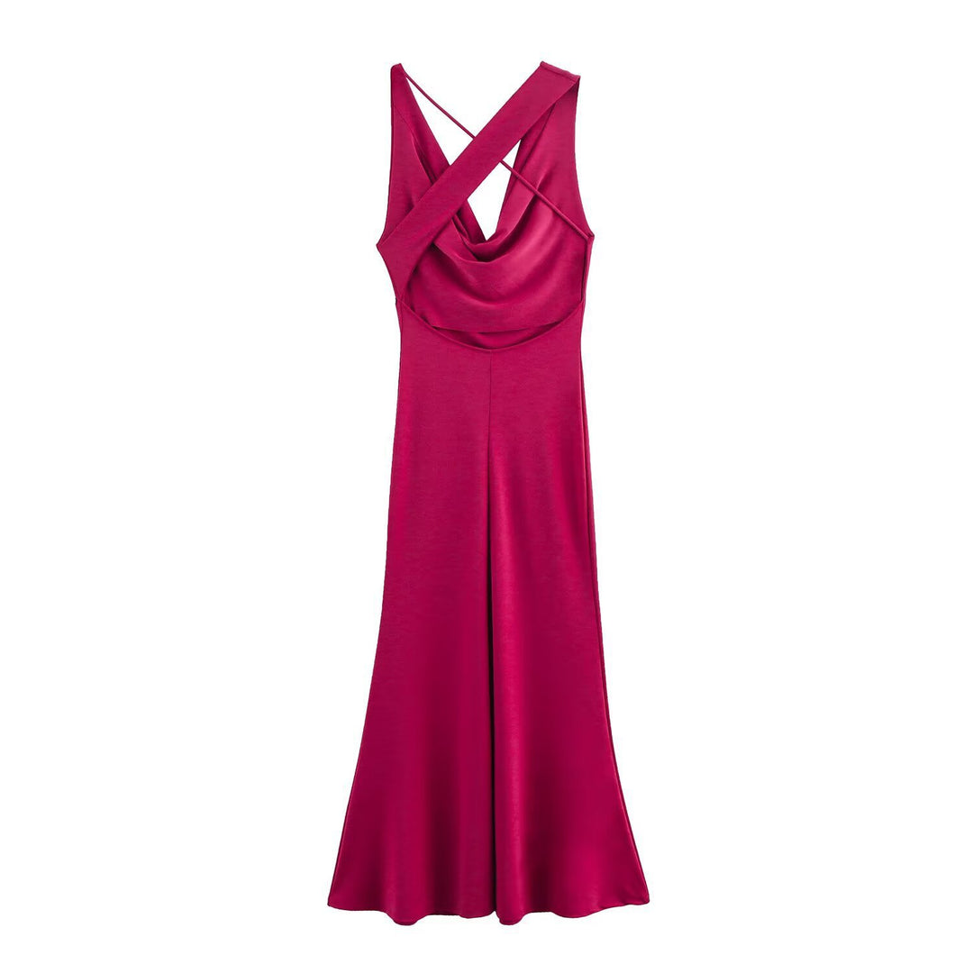 Dame Cowl Neck Maxi Kjole med krydsede stropper Stilla