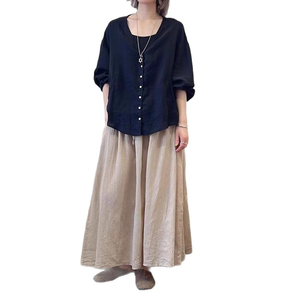 Femme Letvægts Lagdelt Maxi-Nederdel og Bluse Sæt Stilla