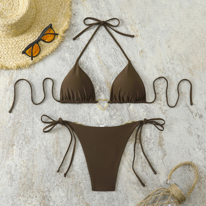 Dame Triangel-Bikini-sæt med hjerte-detalje og justerbare bindebånd Skovae