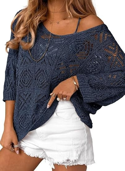 Dame strikpullover med åbent skulderdesign Stilla
