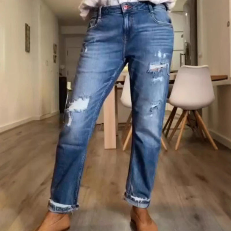 Damer Zerrivet Løse Pasform Denim Jeans Stilla
