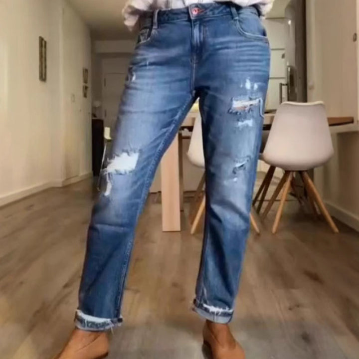 Damer Zerrivet Løse Pasform Denim Jeans Stilla