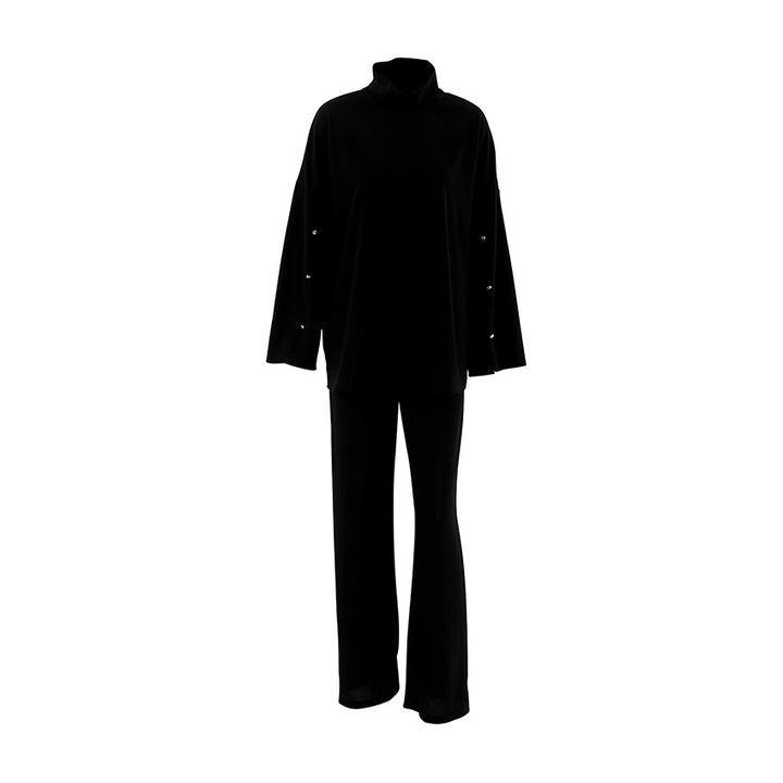 Dame Oversized Sweatshirt og bredbukser sæt med elegante knapdetaljer Stilla