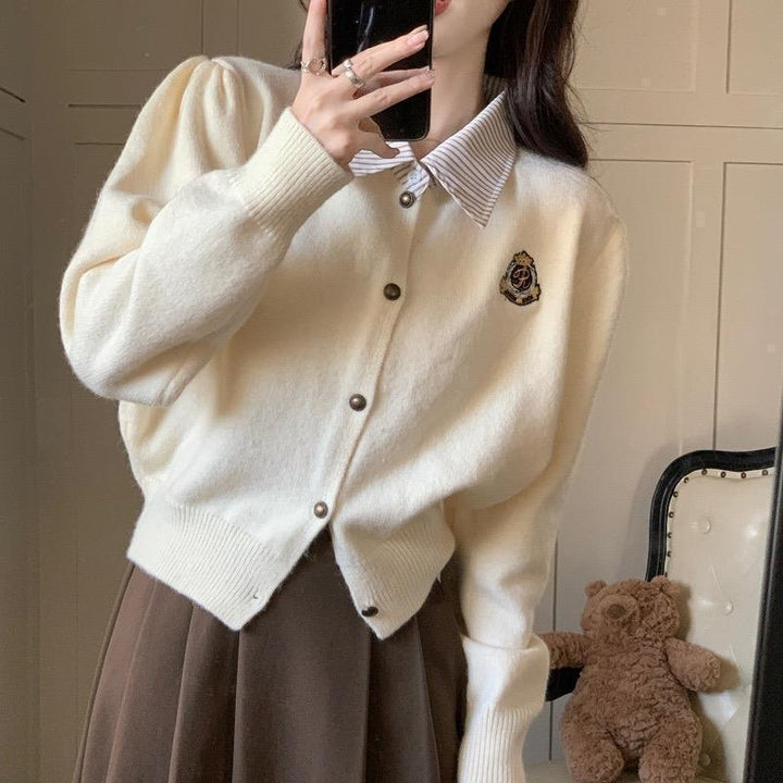 Dame Cashmere Strik Cardigan med Gyldne Knapper Stilla