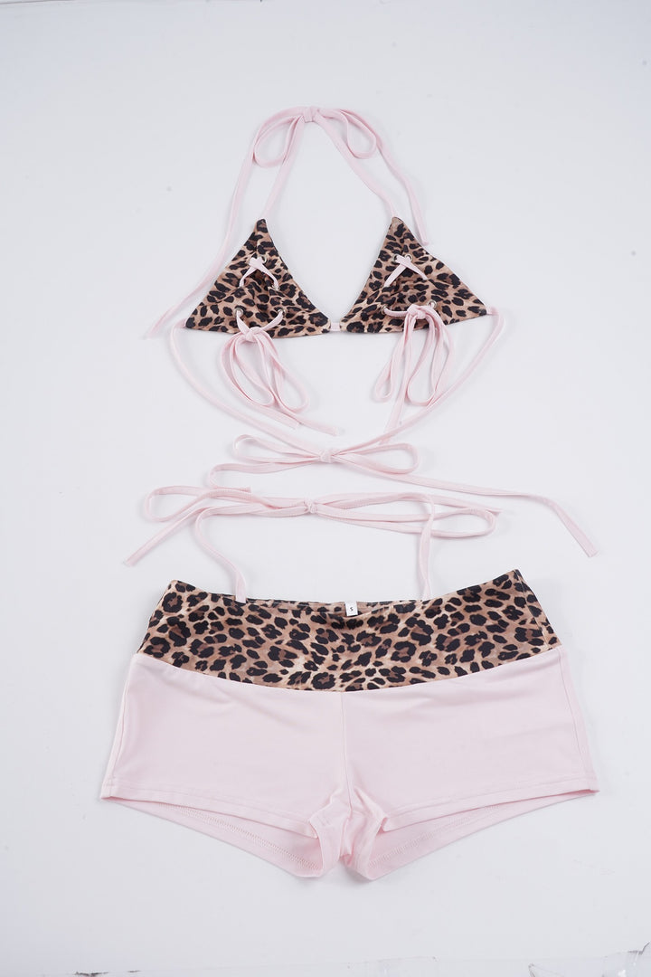 Dame fashion trekant bikini sæt med justerbare stropper og dyreprint Skovae