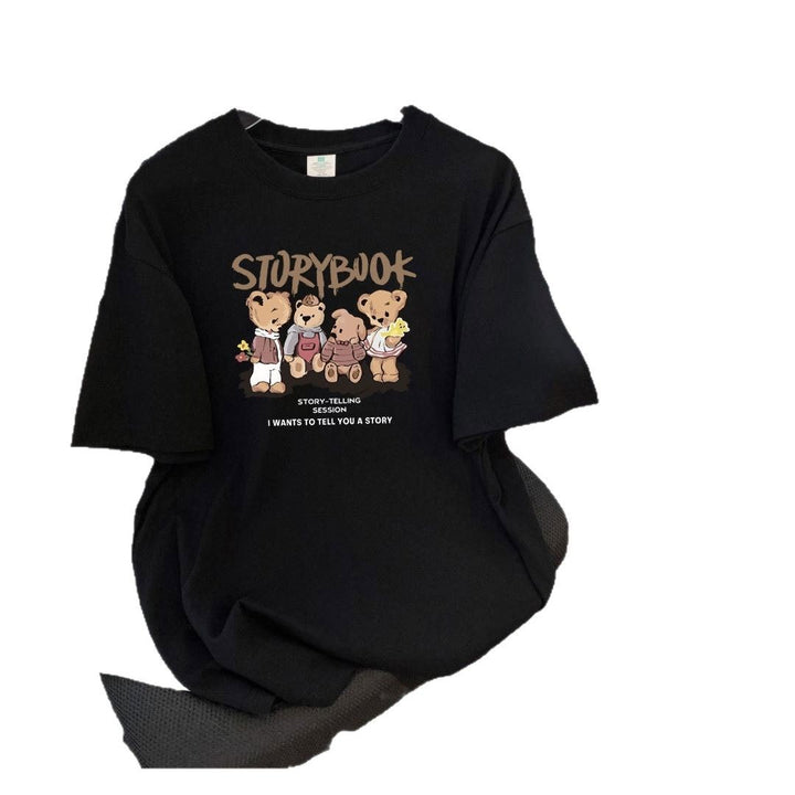 Dame T-shirt med legesygt bjørnemotiv og kunstnerisk tryk Stilla