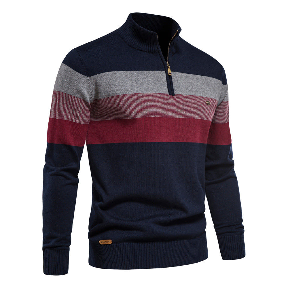 Herre strikpullover med moderne halvmidtlynlås og stribet design Stilla