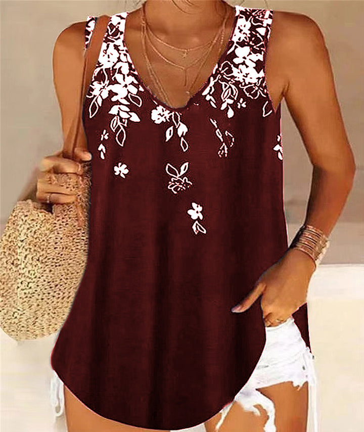 Dame Floral Print V-udskæring Tunika Top Stilla