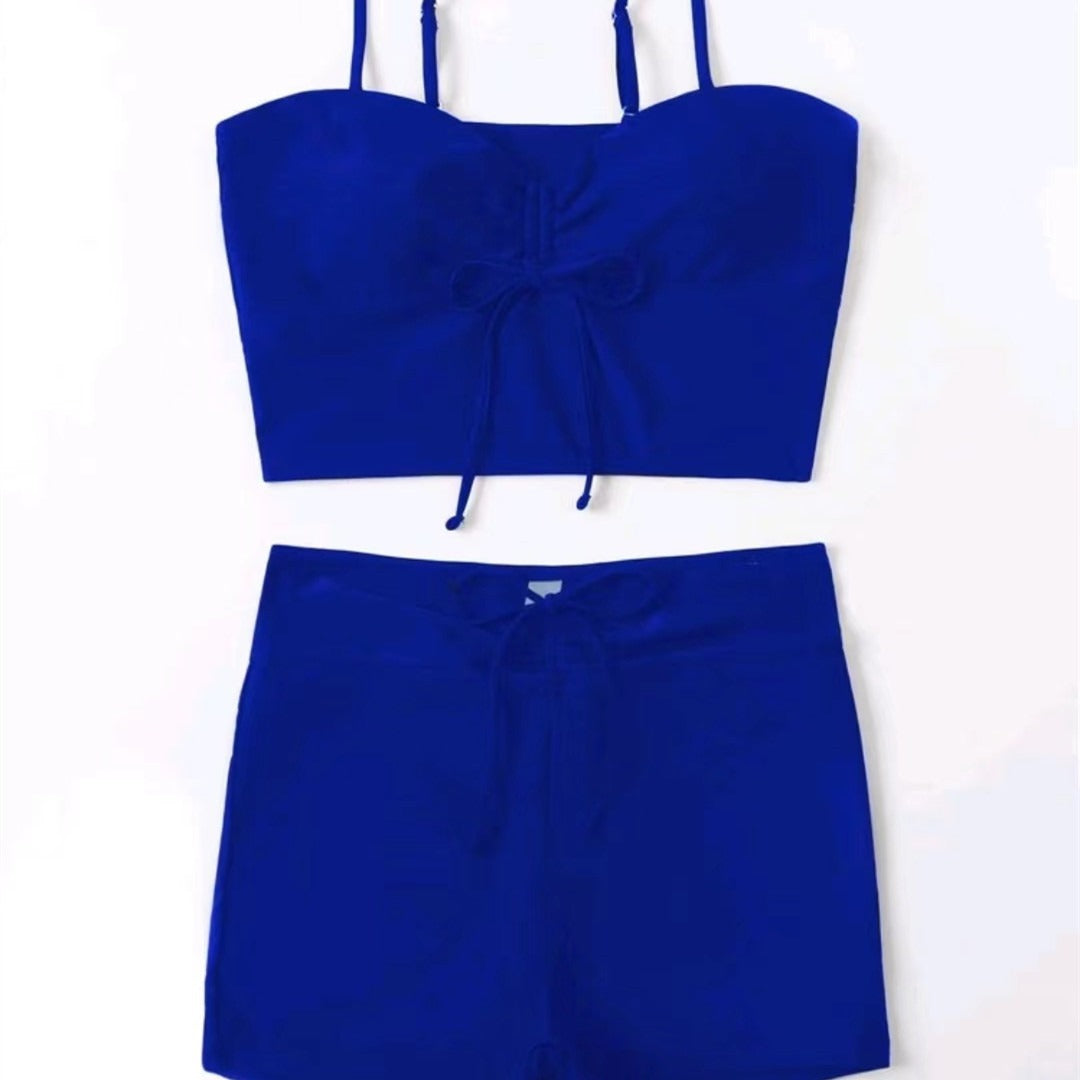 Damer Sporty Crop-Top og Shorts-Sæt med justerbar talje og rynker Stilla