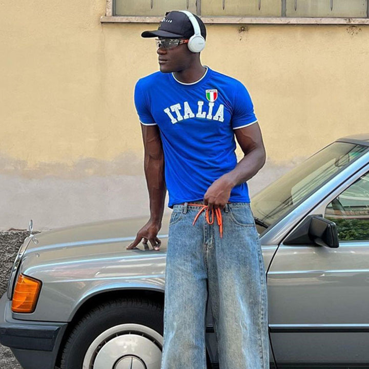 Herre sports T-shirt med Italien-motiv og kontrasterende detaljer Skovae