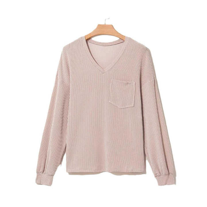 Dame afslappet V-hals sweater med struktur og brystlomme Stilla
