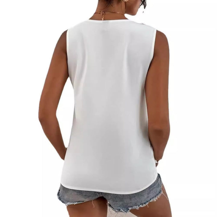 Femme Elegante V-udskæring Ærmeløs Top med Spidse detaljer Stilla