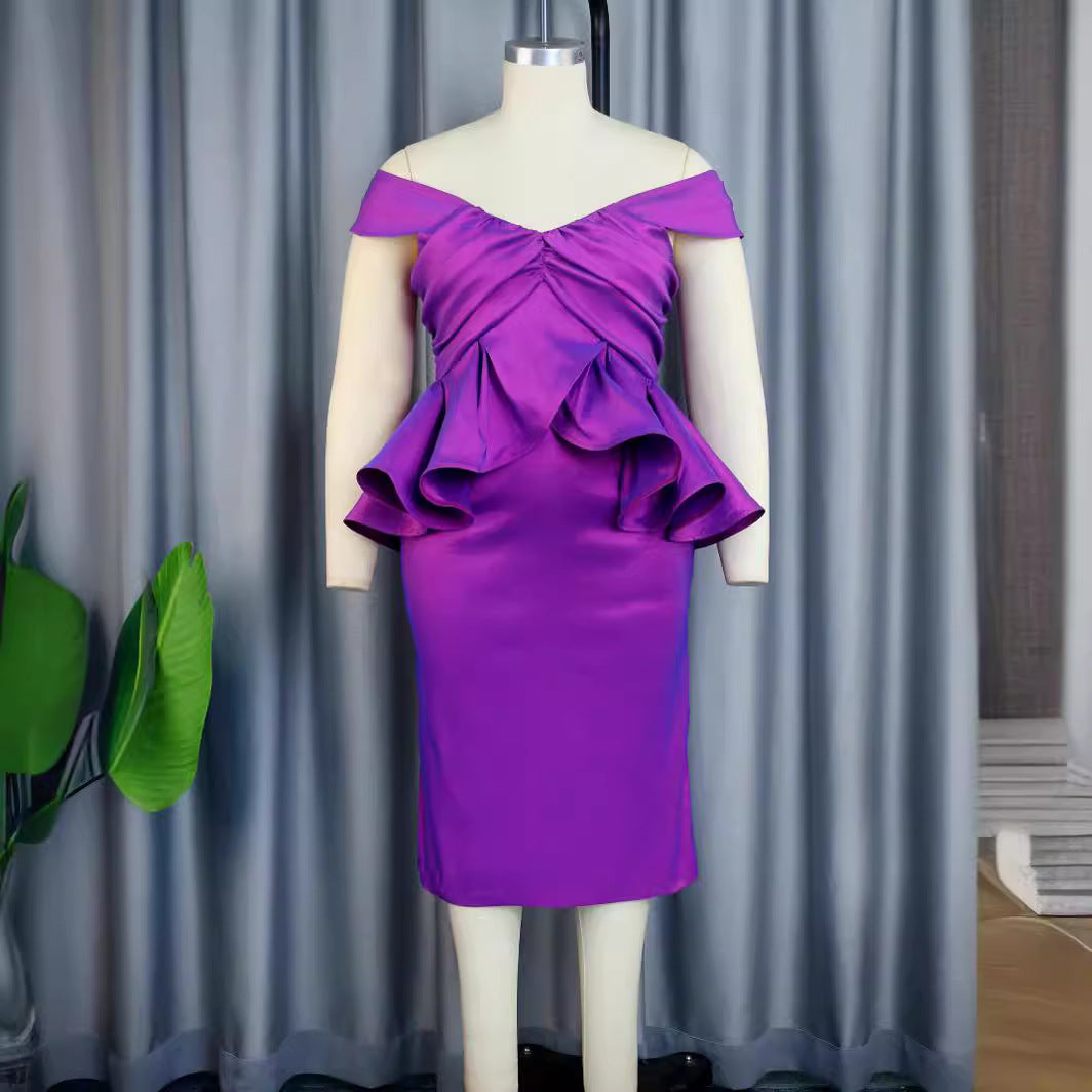 Damer Elegant aften kjole med off-shoulder design og voluminøse flæser Skovae
