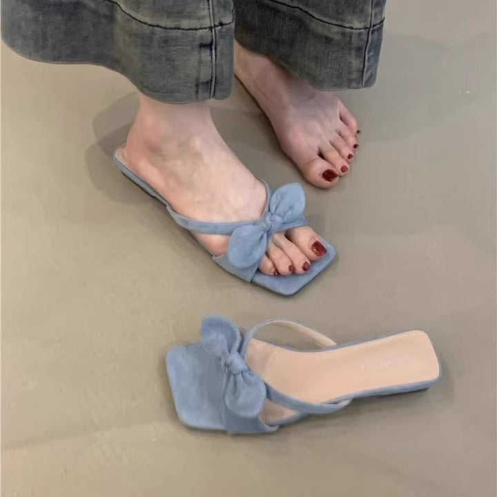 Dame Metallic Sløjfe-Detalje Slide Sandaler Stilla