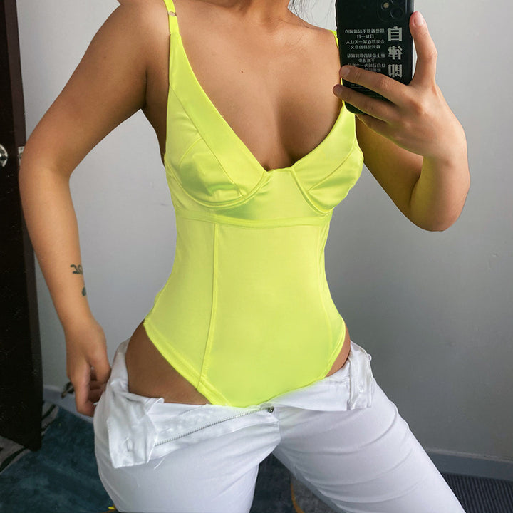Dame Satin-Bustier-Top med dyb V-udskæring og elegant pasform Skovae
