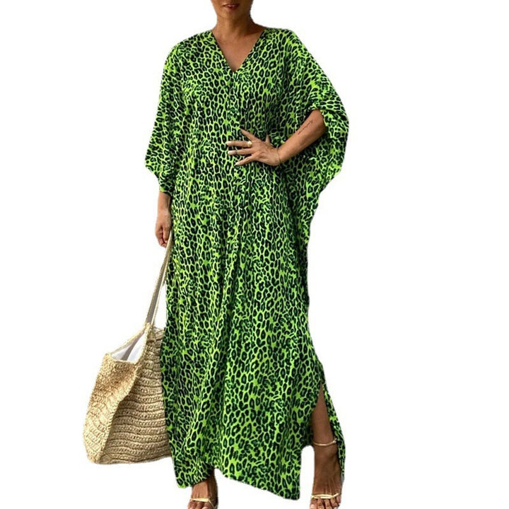 Dame moderigtig kaftan med dyremotiv og fleksibelt bindebånd Stilla