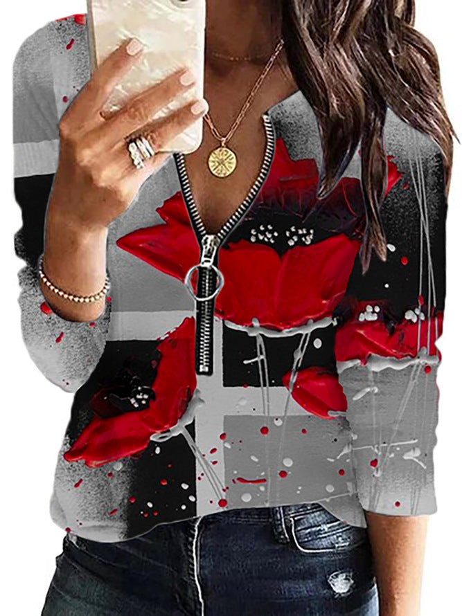 Stilla | Casual Printet Zip Langærmet T-shirt