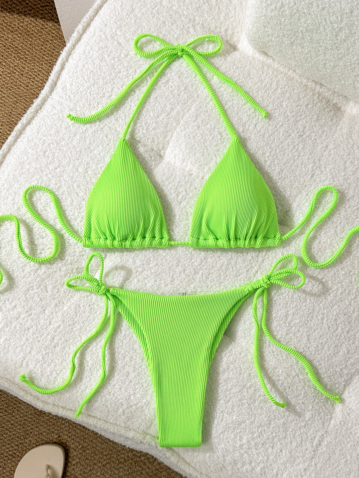 Damer trekant-bikini med elastiske bindebånd og ribbet look Skovae