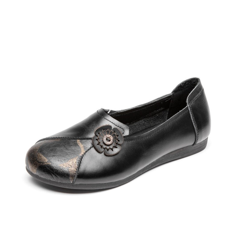 Femme Elegante Læder Ballerina Flats med Floral Accent Stilla