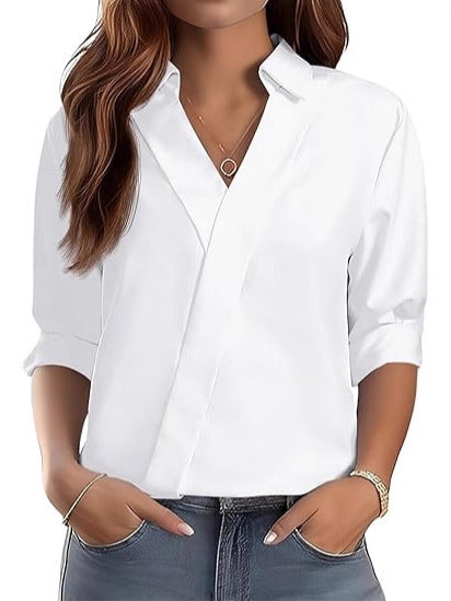 Kvinders elegante V-hals bluse med tekstureret design Stilla