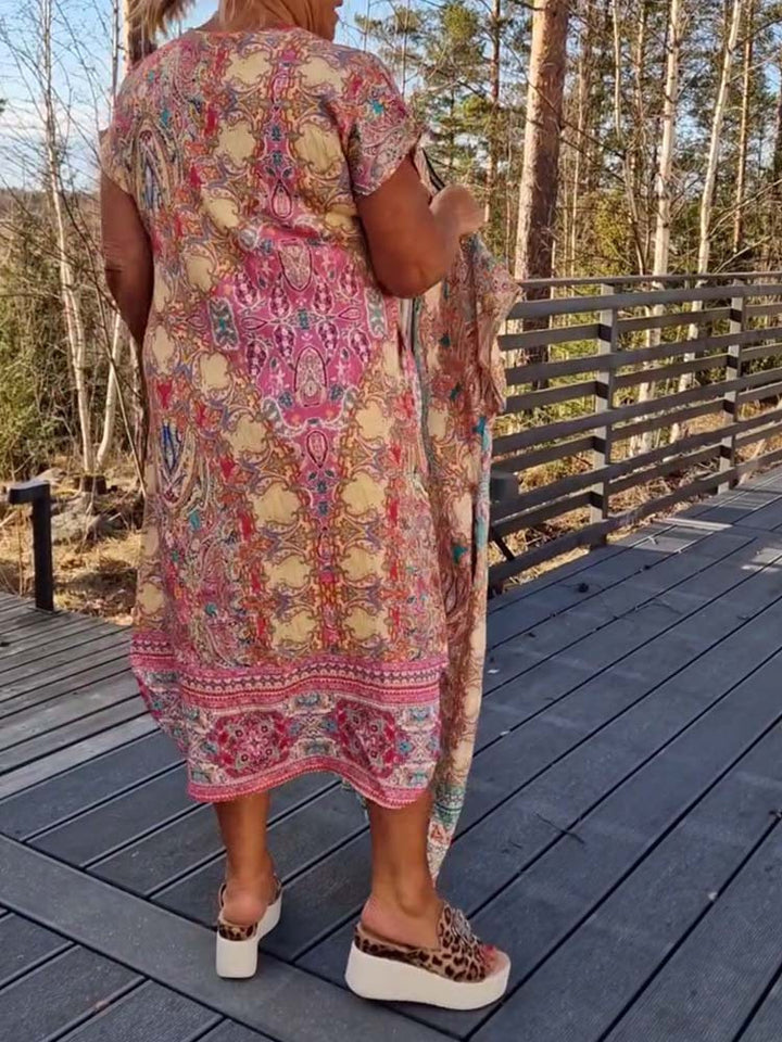 Dame Kaftan-kjole med koordineret tørklæde og sidelommer Stilla