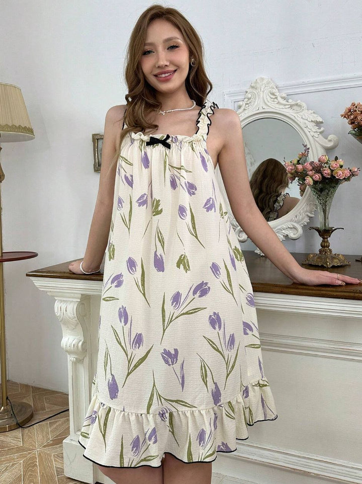 Femme Floral Print Rüschen Mini Kjole Stilla