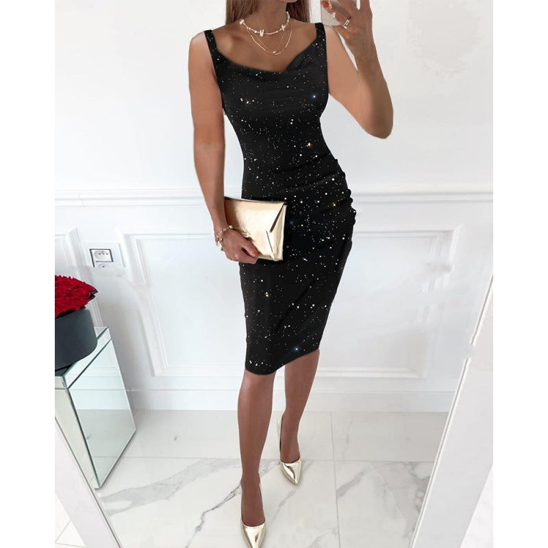 Dame Glitrende Bodycon Midi Kjole Stilla