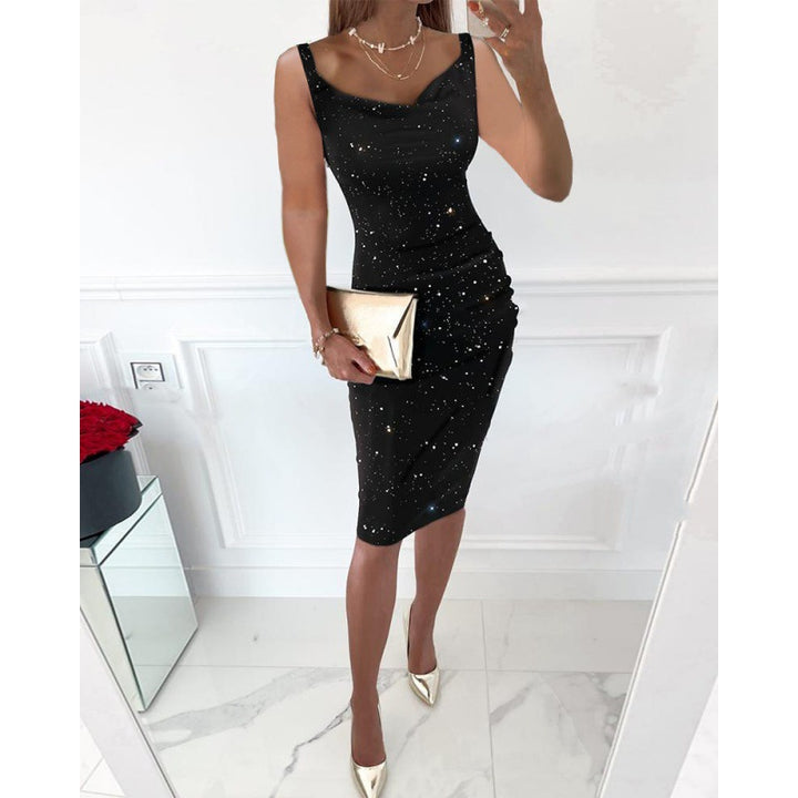 Dame Glitrende Bodycon Midi Kjole Stilla