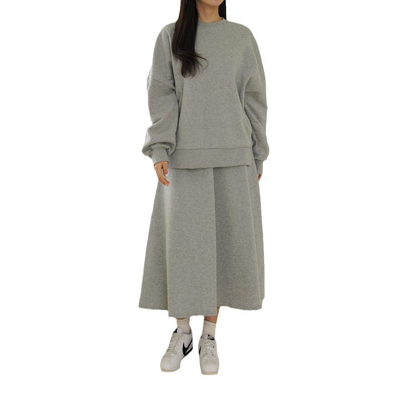 Kvinder Casual Sweatshirt og Maxi Nederdel Sæt med Praktiske Lommer og Elegant Snit Skovae