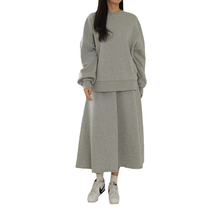 Kvinder Casual Sweatshirt og Maxi Nederdel Sæt med Praktiske Lommer og Elegant Snit Skovae