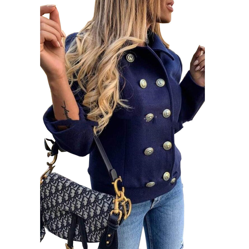 Dame Elegant Blazer med dobbelt knaplukning og høj krave Stilla