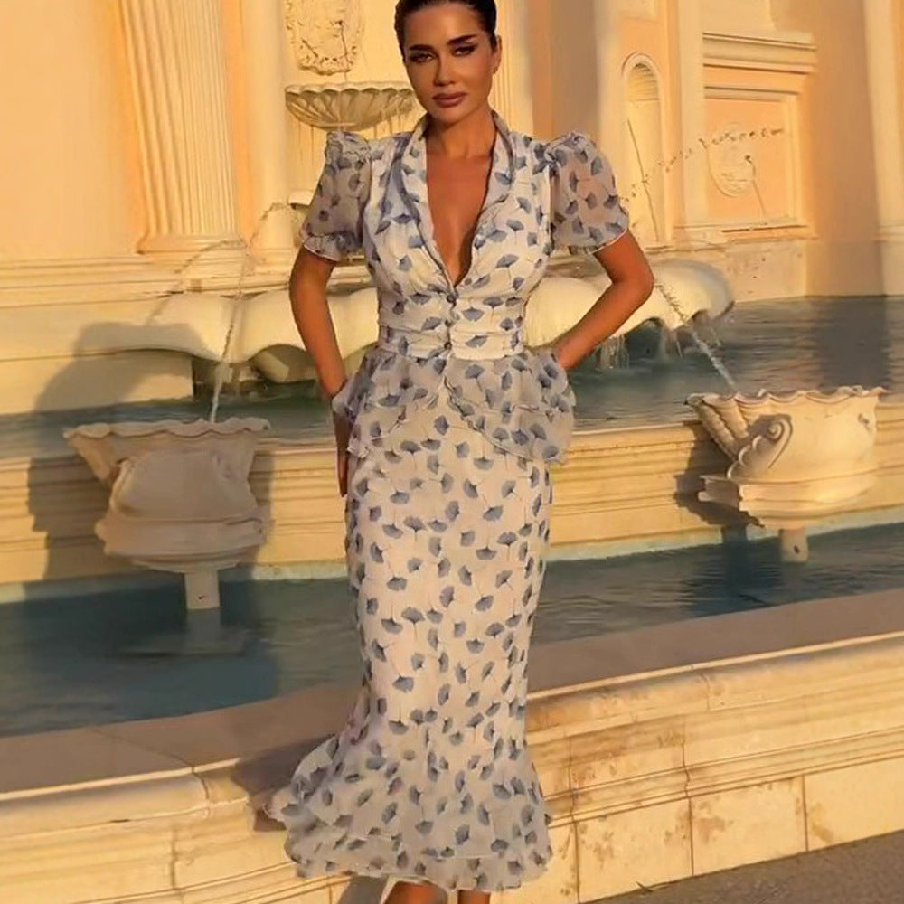 Dame Elegant Wrap-kjole med Flæse-detaljer Stilla