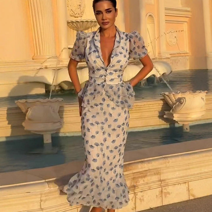 Dame Elegant Wrap-kjole med Flæse-detaljer Stilla