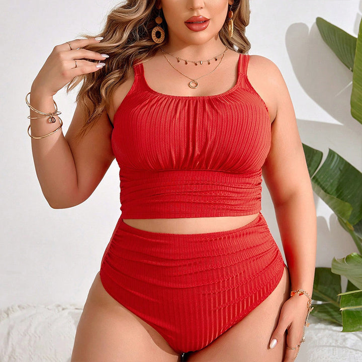 Dame rib-bikini-sæt med høj talje og komfortabel top Skovae
