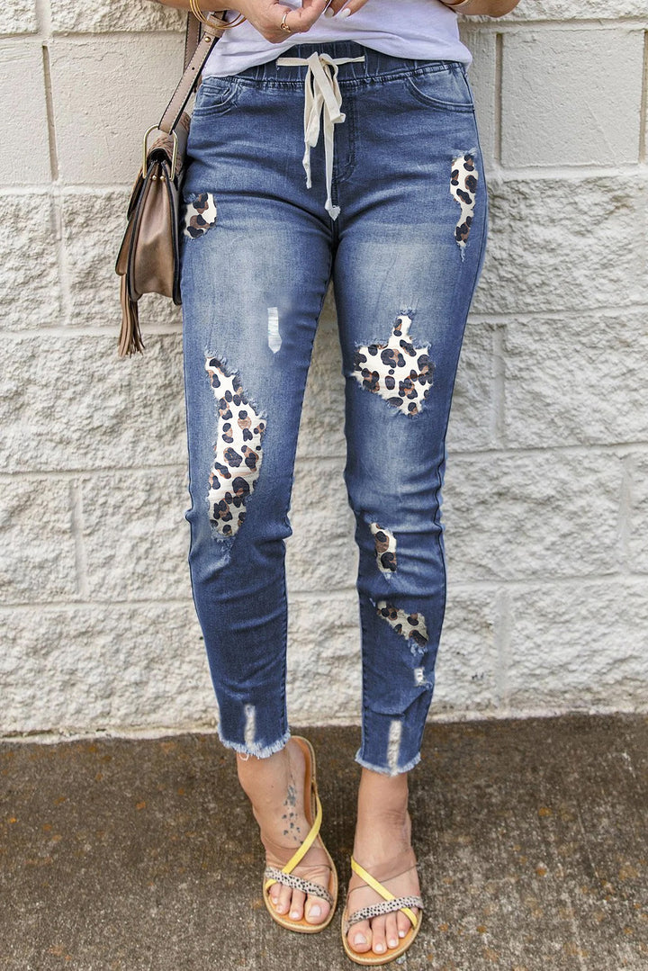 Fru Revnet Leopard-Print Denim Jogger Stilla