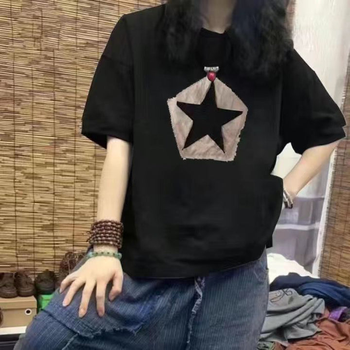 Dame T-shirt med afslappet stjernedesign og oversized pasform Stilla