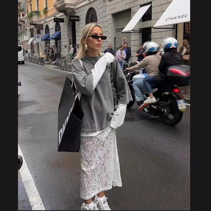 Dame Streetwear-top med kontrasterende ærmer og eksklusiv snit Stilla