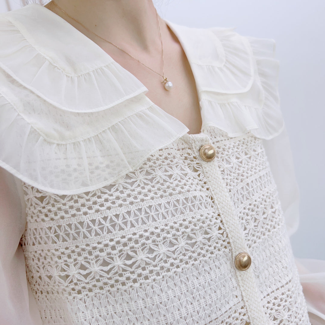 Dame elegant rynkebluse-jakke med fin hulstrikstruktur Stilla