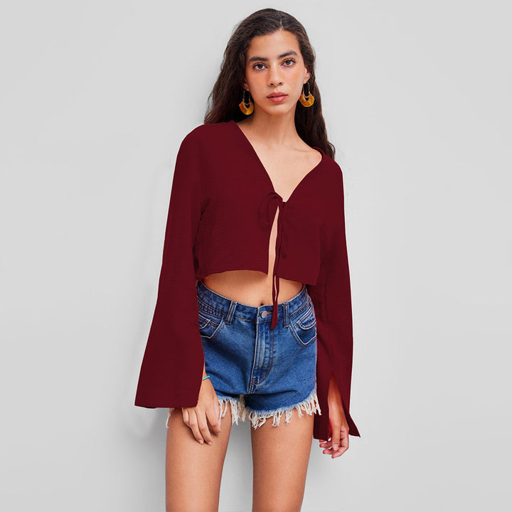 Kvindernes crop top med dyb V-hals og legende knude Stilla