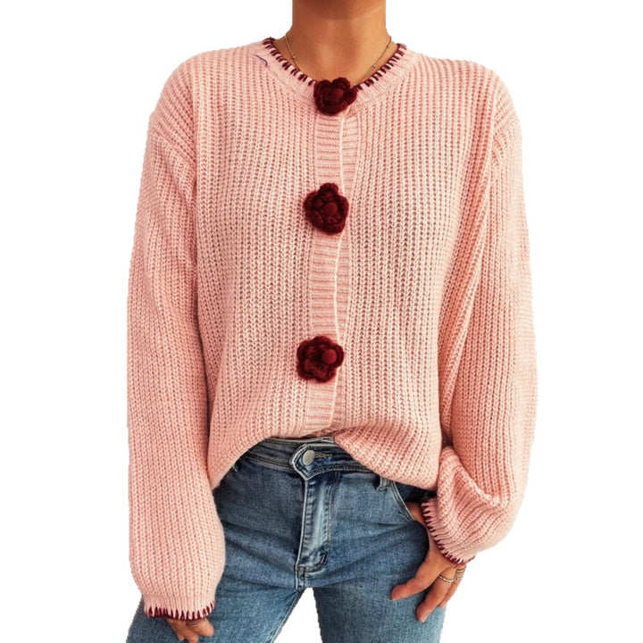 Kvinders cardigan med blomsterknapdetaljer og struktureret stof Stilla