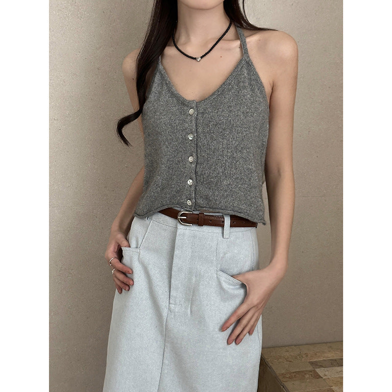 Femme Knap-Op Strik Crop Top Stilla