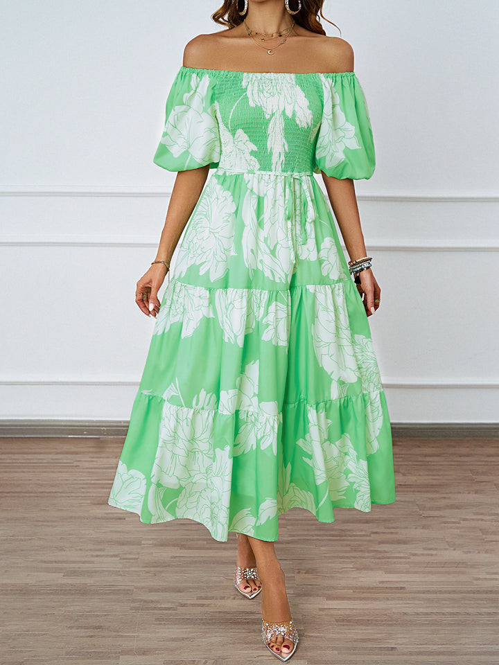 Kvinder Off-Shoulder Maxi Kjole med Voluminøse Ærmer og Print Stilla