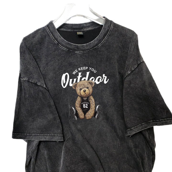 Dame T-shirt med kreativt teddy-motiv og afslappet oversized-snit Stilla