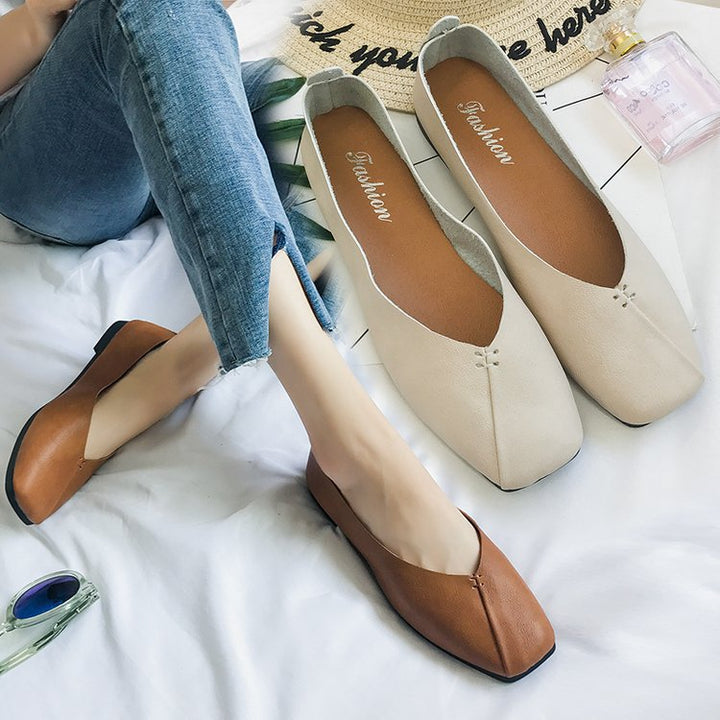 Dame nan firkantet Ballerina-sneakers i blødt kunstlæder med polstret komfortfodbund Skovae