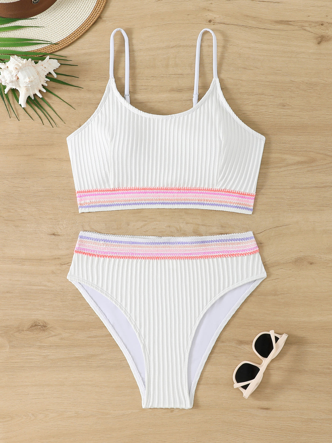 Dame Sporty Bikini-sæt med mode ribsdesign og elastisk bånd Skovae