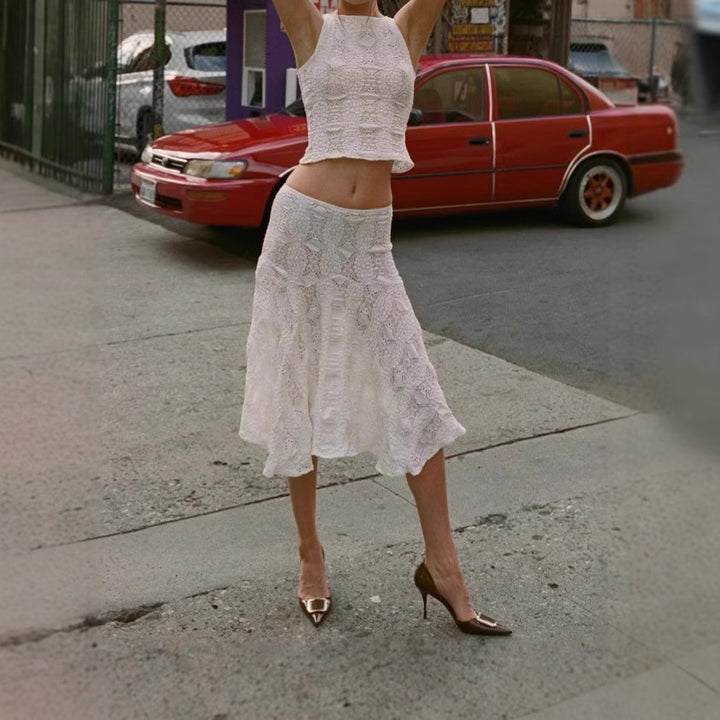Dame To-delt sæt lavet af hæklede materialer med svajende nederdel Stilla