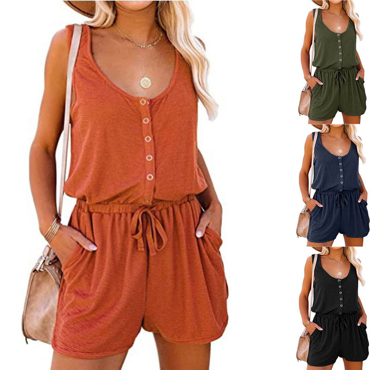 Dame behagelig jumpsuit med knaplukning og sidelommer Stilla