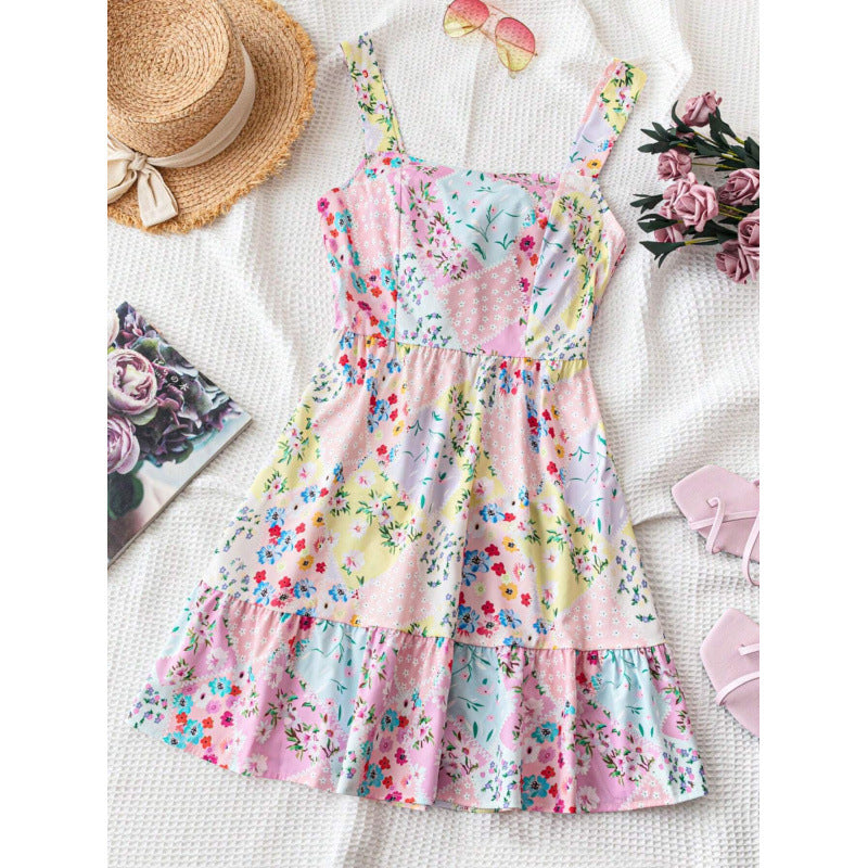 Dame Floral Mønstret Rüschensaum Sundress Stilla