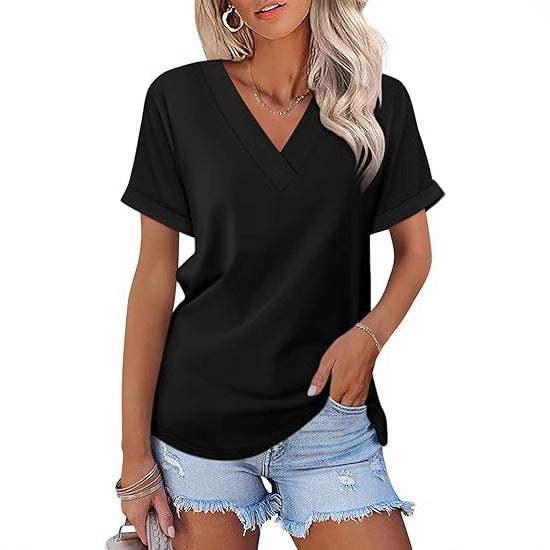 Dame afslappet V-hals T-shirt med løst snit Stilla